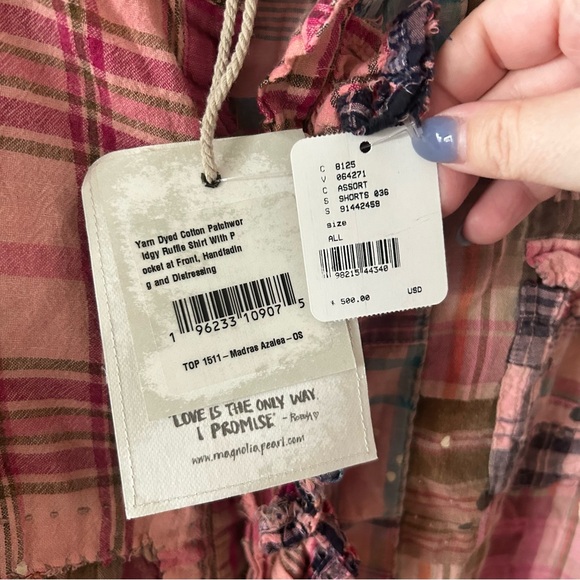 NWT Magnolia Pearl Mads Top Plaid Bleach Patchwork Free People - Picture 6 of 14